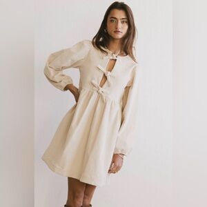 Bohme Taylor peplum dress in ivory corduroy